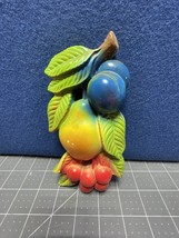 Chalkware Fruit Cherry Pear Blue Harvest Wall Hanging Plaque Miller Stud... - $12.55