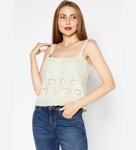 Guess Women&#39;s 100% Cotton Green Button Front Eyelet Lace Crop Tank S NWT - £22.05 GBP