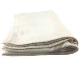 Vtg Cotton Blend Soft Fuzzy Blanket Tan Off White 90x75 No stains - £24.40 GBP