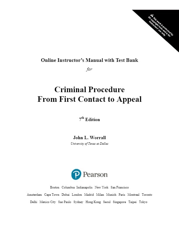 Solution Manual For Criminal Procedure From First Contact to Appeal, 7th... - $17.20