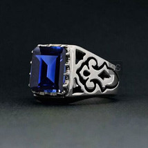 Blue Sapphier Ring, Heavy Ring Men, 925 Sterling Silver, Christmas Gifts - £63.28 GBP