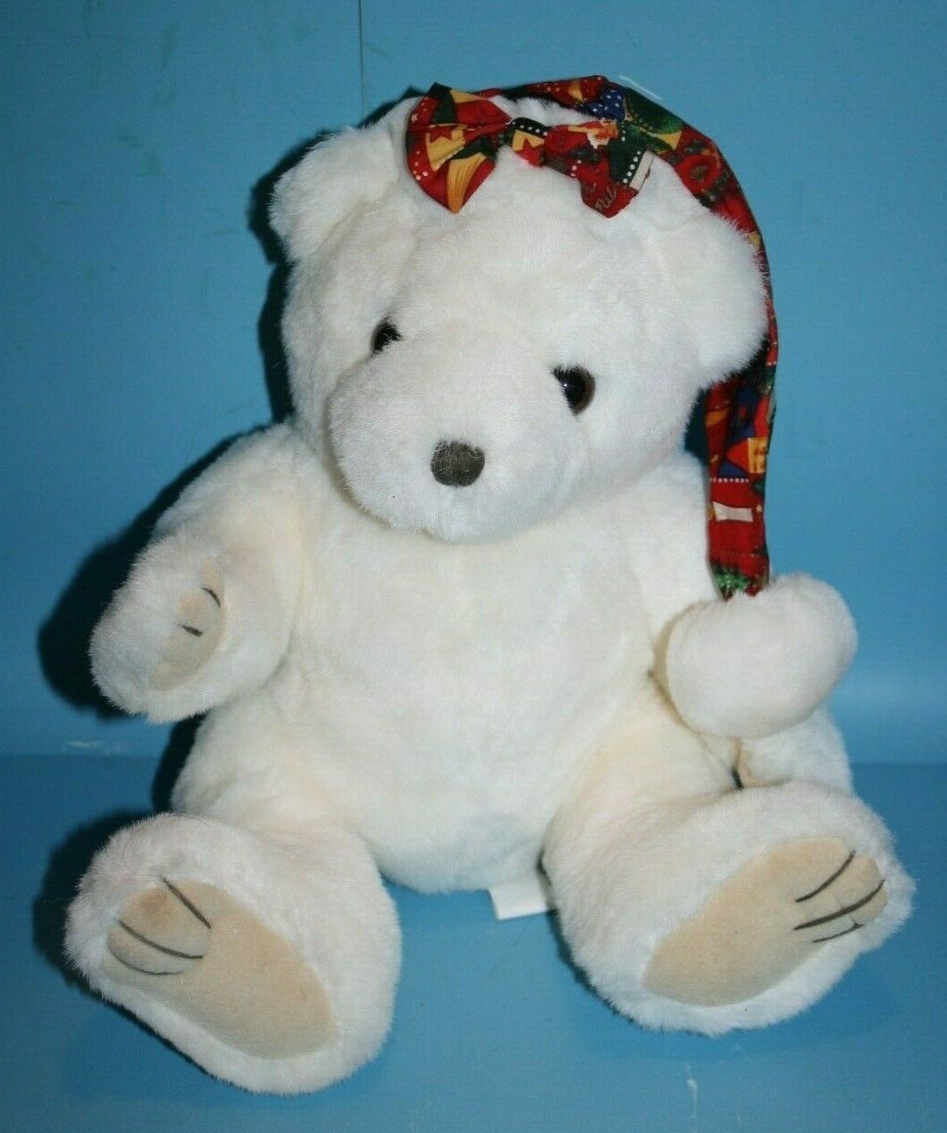 Royal Plush Toys Christmas Teddy Bear 12&quot; Cap Bow White Stuffed Soft Fel... - $10.00