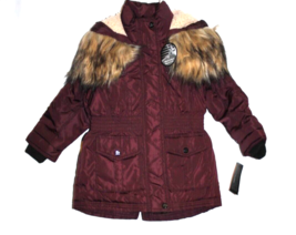 NWT Madden Girls Size 4 Puffer Jacket Coat in Merlot W/ Removable Fur Hood NEW - £29.23 GBP