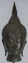 Buddha Head - Antique Thai Style Sukhothai Mounted Bronze Buddha Head - 39cm/16&quot; - £292.97 GBP