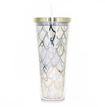Starbucks Gold Scales Clear Cold Cup Acrylic Tumbler 24 Oz Holiday Abstract - £42.22 GBP