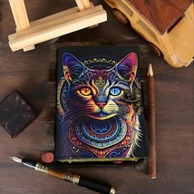 Handmade celtic cat vintage Leather Journal for Men &amp; Women 200 Pages gifts - £31.11 GBP