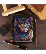 Handmade celtic cat vintage Leather Journal for Men &amp; Women 200 Pages gifts - £29.52 GBP