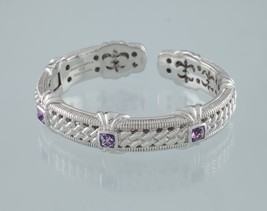 Judith Ripka Sterling Silver Amethyst Hinged Cuff Bracelet Nice Condition - $203.76