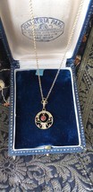 Vintage 1970-s 14 CT Rolled Gold Garnet Pendant &amp; 18 Inch Chain-Hallmarks - £59.34 GBP