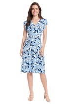 London Times Women&#39;s Leaf Print V-Neck Ruffle Sleeve Dress, Floating Lea... - $59.99