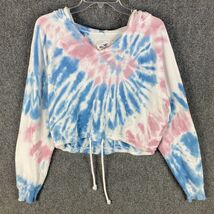 Hollister Cropped Hoodie Women&#39;s Large Tie Dye Cotton Blend Pullover L - $23.71 CAD