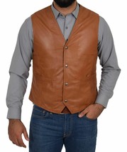 Lambskin Leather Jacket Men Button Waistcoat Tan Western 100% Orignal Vest Coat - £86.31 GBP+