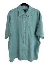 Lands End 100% Linen Mens Short Sleeve Casual Button Down Sz XL Sea Gree... - £15.03 GBP