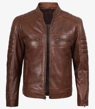 Mens Roadster Style, Bold Cognac Café Racer Leather Jacket - $2,574.82 MXN+