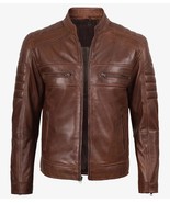 Mens Roadster Style, Bold Cognac Café Racer Leather Jacket - $2,574.82 MXN+
