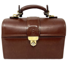 Vintage E Collection Elka Leather &quot;Lunchbox&quot; Handbag Brown - £22.51 GBP