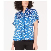 Alfani Womens XL Blue Contour Doodle Collared Short Sleeves Blouse Top N... - £27.54 GBP