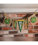 Handmade Happy Go Lucky St Patrick's Day Shamrock Garland Wood Burlap Co... - $25.00