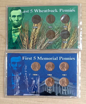 Last 5 Lincoln  Wheat &amp; 1st 5 Memorial Pennies in Presentation Folder w/COA - £17.31 GBP