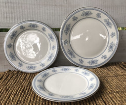 Vtg Royal Doulton China Laureate H 5060 Blue Floral Slvr rim Bone China Lot of 3 - £23.43 GBP