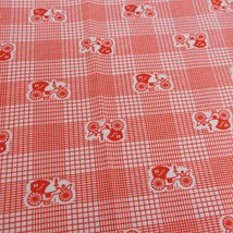 Red White Cotton Fabric Check Old Fashion Car Print 1 Piece Uneven Cut Pre-Own - £4.72 GBP