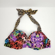 Victoria&#39;s Secret Jungle Push Up Swim Bombshell Bikini Top Floral Fun Halter 32A - £89.31 GBP