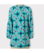 Annie Griffin Blue Teal 100% Silk Boho Top with Tassels Size Large 3/4 S... - £27.79 GBP