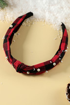 Red Dahlia Pearl Decor Christmas Plaid Knotted Headband - $75.09 MXN