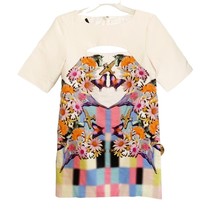 REVOLVE Tibi Ivory Multi Floral Eyespy Cut Out Silk Linen Shift Dress Si... - £71.56 GBP
