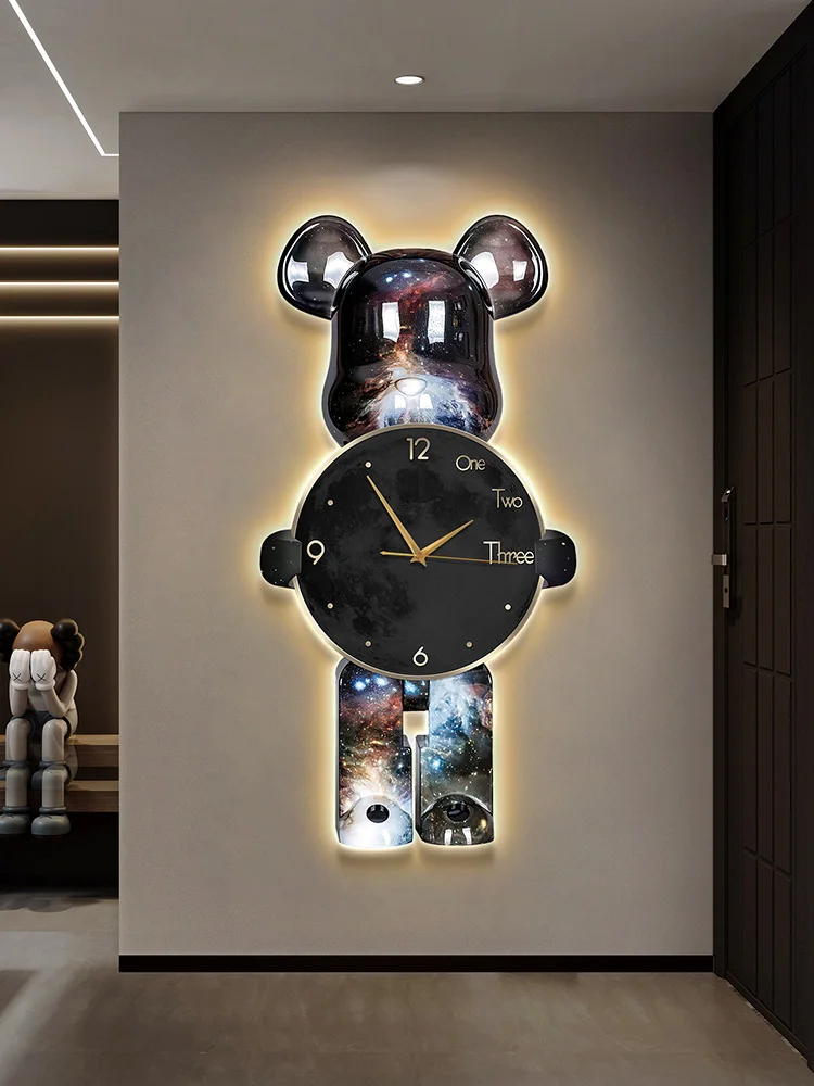Light Luxury Art Cartoon Bear Clocks, Wall Clock Modern Design, Living Room - $181.81+