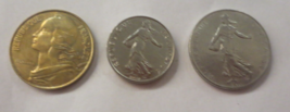 3 Diff French Coins 20 centimes, 2 Franc and 1 Franc Fifth Republic  64,  84, 74 - £0.79 GBP