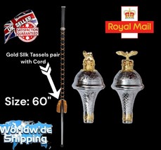 Drum Major Mace Embossed Head Gold Chrome Lion with Crown &amp; Eagle 3 Parts Size 6 - £191.21 GBP