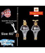 Drum Major Mace Embossed Head Gold Chrome Lion with Crown &amp; Eagle 3 Part... - $329.03 CAD