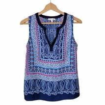Skies Are Blue | Blue Pink White Scarf Print Tank, Womens Size Small - £17.44 GBP