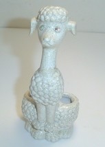 Poodle figurine with rhinestone eyes, 2 open holes in back, sitting up, ceramic - £11.26 GBP