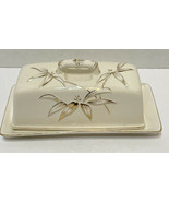 Vintage Unique Rare Butter Dish with Lid Gold Accent Ivory Leaves with H... - £27.75 GBP
