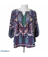 Women’s Top Petite Med Tunic NEW Multicolor  Tribal Feathers Figuerca &amp; ... - $14.91