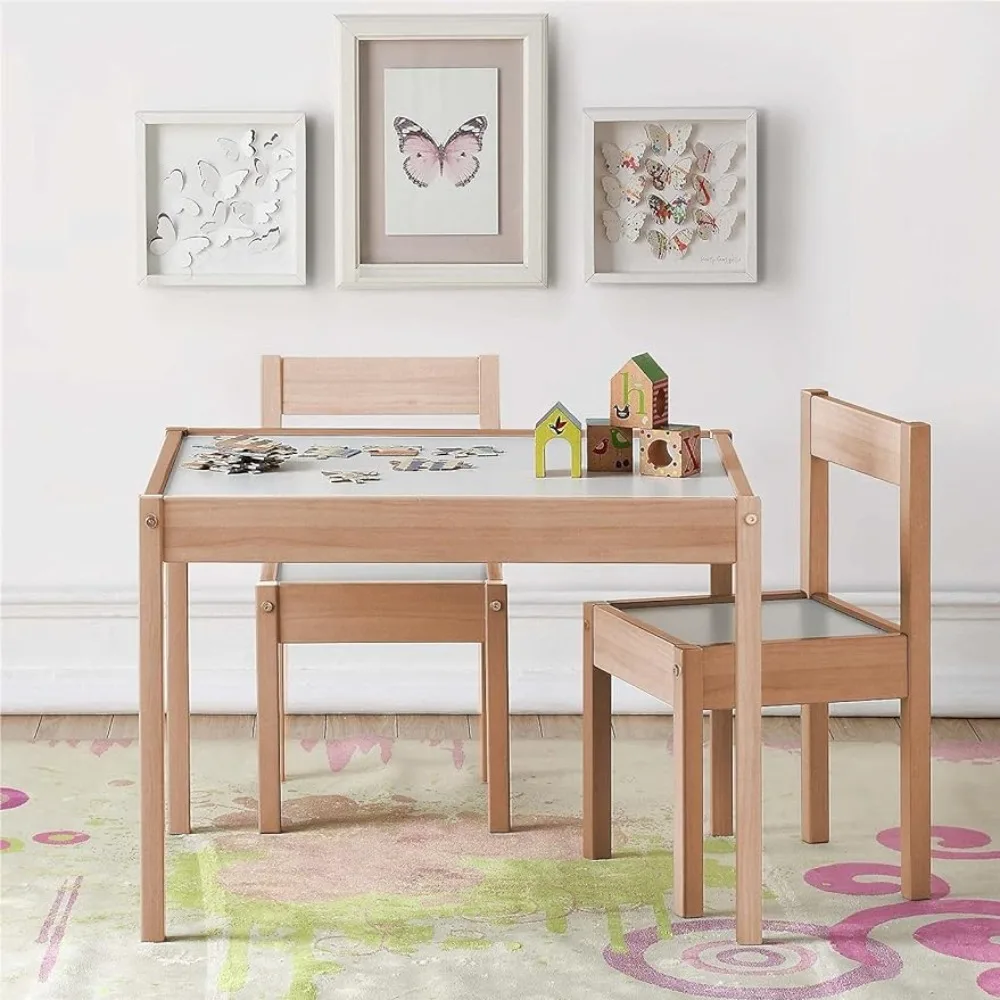 Children&#39;s tables and chairs 3-Piece Kiddy Chairs, Natural/White Kids Ta... - $155.70
