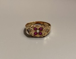 Antique Gold Ring Edwardian Victorian 18k Diamonds Pink Rubies? 3.06g Si... - $275.83