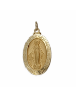 14K GOLD OVAL MIRACULOUS MEDAL WITH POLISHED BORDER FINISH NECKLACE - £398.49 GBP