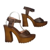 MUSSE &amp; CLOUD Brown Leather Platform Sandals Size 10 - £54.72 GBP