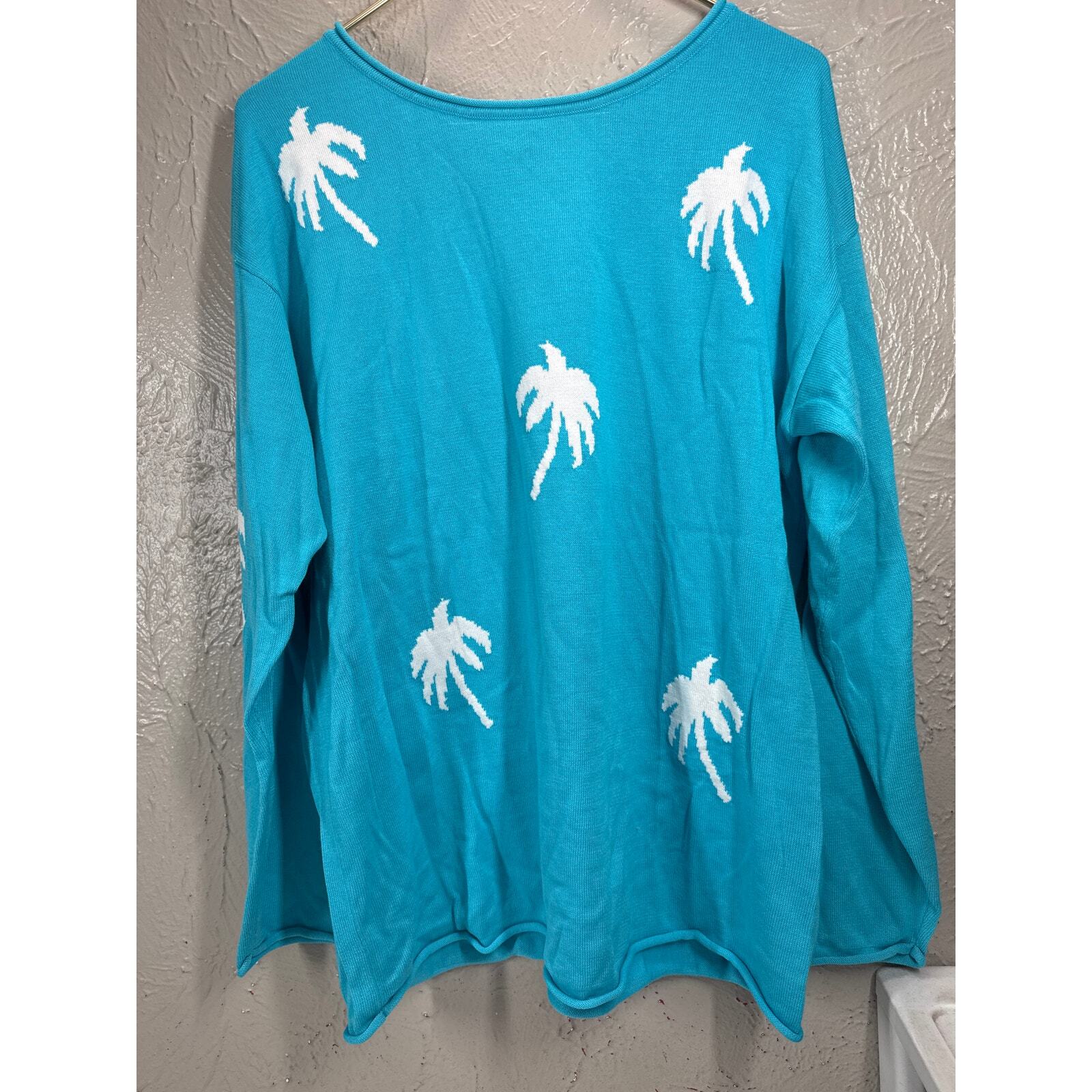 Belle Beach by Kim Gravel Palm Sweater Scuba Blue Womens Size Medium Item image 2