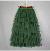 Dark Green Layered Tulle Skirt Women Custom Plus Size Full Fluffy Tulle Skirt