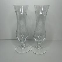 Large 16oz Wine Champagne Flute Clear Etched Glass Floral Glasses Footed... - $35.50 CAD