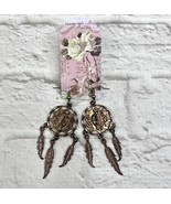 Copper Kokopelli Dream Catcher Dangling Earrings Feathers Tarnished Aged... - $226.99 MXN