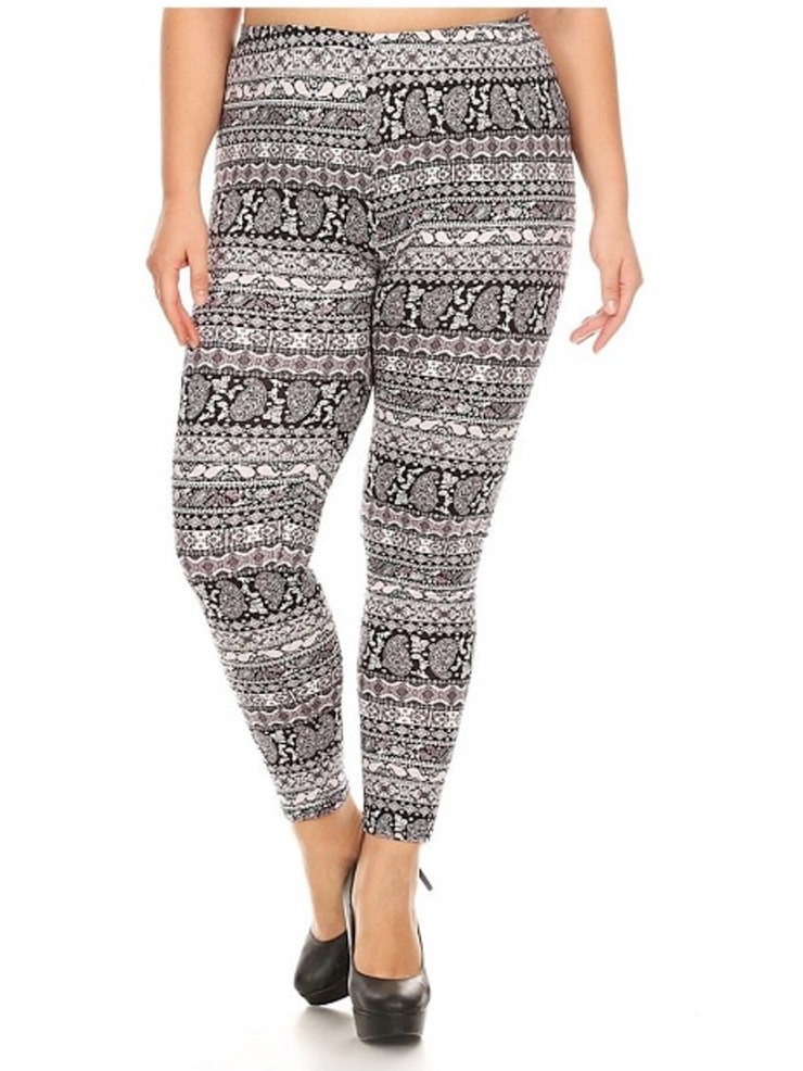 Plus Size Print Leggings Pink Paisley Geometric Fashion Stretchy Pants - $10.99