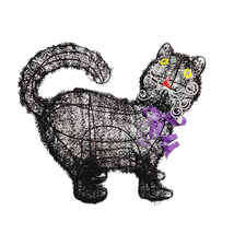 Twisted Wire Black Cat  Black &amp; Purple Glitter 12 Inch Halloween Decoration - £15.60 GBP