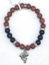 8mm Gold Sandstone, Black Agate, Fish bracelet - $32.49