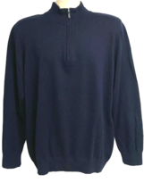LL Bean Mens Navy Blue Cashmere Blend 1/4 Zip Pullover Sweater Large Stretch - £23.87 GBP