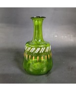 Vintage Bohemian Green Blown Glass Handpainted Barber Bottle Decanter 6” - €38,04 EUR